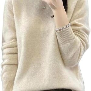Elegant Women's Cream Crew Neck Sweater. Size L.
